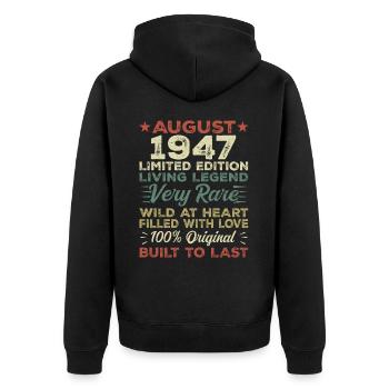 Août 1947 - Idée cadeau pour août 1947 - 1947 - Veste à capuche bio Premium Unisexe - noir - Dos - Nico (187cm)