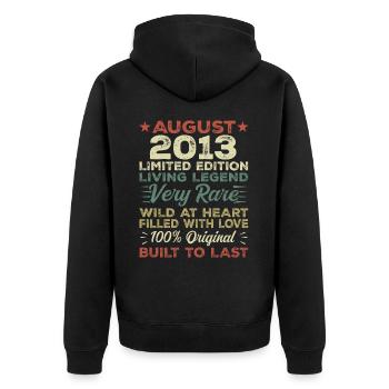 August 2013 - Geschenkidee Für August 2013 - 2013 - Unisex Premium Bio Zip Hoodie - Schwarz - Hinten - Nico (187cm)