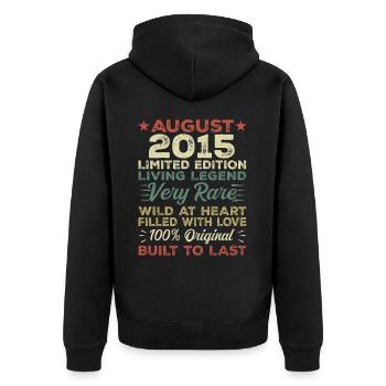 August 2015 - Geschenkidee Für August 2015 - 2015 - Unisex Premium Bio Zip Hoodie - Schwarz - Hinten - Nico (187cm)