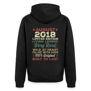 August 2018 - Geschenkidee Für August 2018 - 2018 - Unisex Premium Bio Zip Hoodie - Schwarz - Hinten - Nico (187cm)