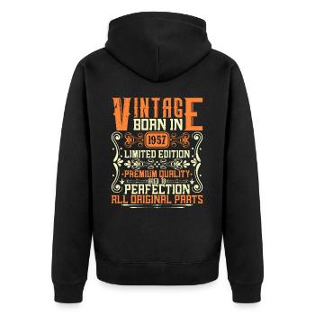 1957 Jahrgang 1957 - Baujahr 1957 Geburtstag 1957 - Unisex Premium Bio Zip Hoodie - Schwarz - Hinten - Nico (187cm)
