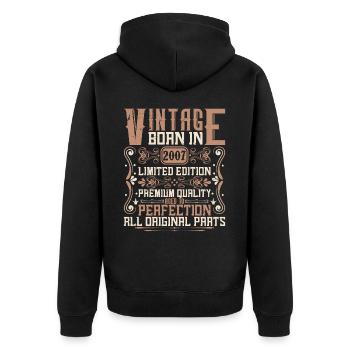 2007 Geburtstag Jahrgang 2007 Geboren Vintage 2007 - Unisex Premium Bio Zip Hoodie - Schwarz - Hinten - Nico (187cm)