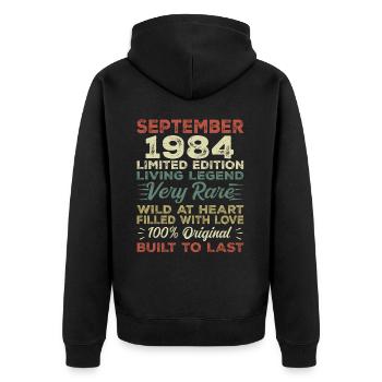 Anniversaire Septembre 1984 Edition Limitée Original - Veste à capuche bio Premium Unisexe - noir - Dos - Nico (187cm)