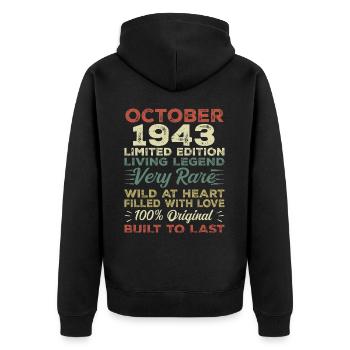 1943 October 1943 birthday October 1943 Original - Unisex Premium Organic Zip Hoodie - black - Back - Nico (187cm)