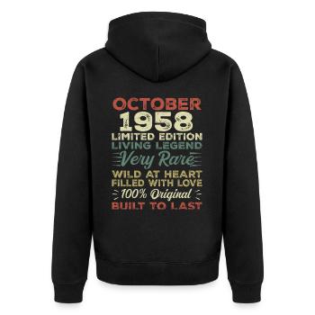 1958 Oktober 1958 Geburtstag Oktober 1958 Original - Unisex Premium Bio Zip Hoodie - Schwarz - Hinten - Nico (187cm)