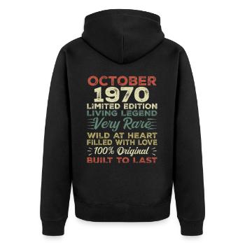 1970 Oktober 1970 Geburtstag Oktober 1970 Original - Unisex Premium Bio Zip Hoodie - Schwarz - Hinten - Nico (187cm)