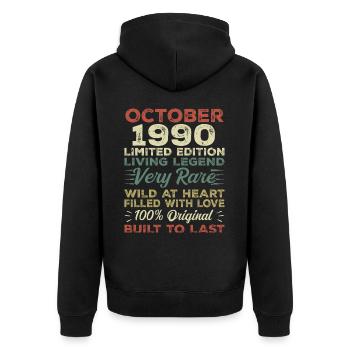 1990 Oktober 1990 Geburtstag Oktober 1990 Original - Unisex Premium Bio Zip Hoodie - Schwarz - Hinten - Nico (187cm)