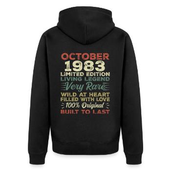 1983 Oktober 1983 Geburtstag Oktober 1983 Original - Unisex Premium Bio Zip Hoodie - Schwarz - Hinten - Nico (187cm)