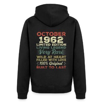 1962 Octobre 1962 Anniversaire Octobre 1962 Original - Veste à capuche bio Premium Unisexe - noir - Dos - Nico (187cm)