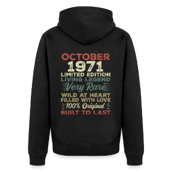 1971 Octobre 1971 Anniversaire Octobre 1971 Original - Veste à capuche bio Premium Unisexe - noir - Dos - Nico (187cm)