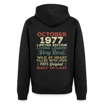 1977 Octobre 1977 Anniversaire Octobre 1977 Original - Veste à capuche bio Premium Unisexe - noir - Dos - Nico (187cm)