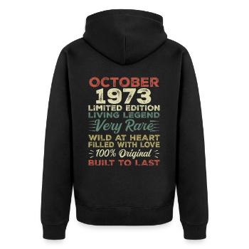 1973 Oktober 1973 Geburtstag Oktober 1973 Original - Unisex Premium Bio Zip Hoodie - Schwarz - Hinten - Nico (187cm)