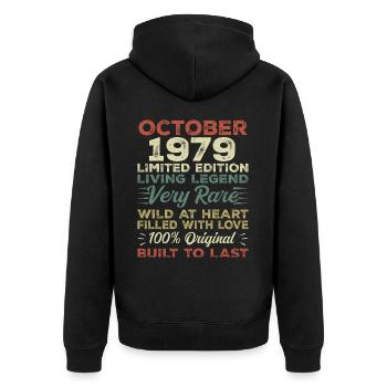 1979 Octobre 1979 Anniversaire Octobre 1979 Original - Veste à capuche bio Premium Unisexe - noir - Dos - Nico (187cm)