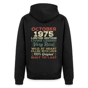 1975 Oktober 1975 Geburtstag Oktober 1975 Original - Unisex Premium Bio Zip Hoodie - Schwarz - Hinten - Nico (187cm)