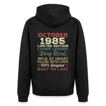 1985 Oktober 1985 Geburtstag Oktober 1985 Original - Unisex Premium Bio Zip Hoodie - Schwarz - Hinten - Nico (187cm)