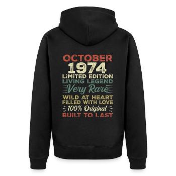 1974 October 1974 Birthday October 1974 Original - Unisex Premium Organic Zip Hoodie - black - Back - Nico (187cm)