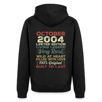 2004 Oktober 2004 Geburtstag Oktober 2004 Original - Unisex Premium Bio Zip Hoodie - Schwarz - Hinten - Nico (187cm)