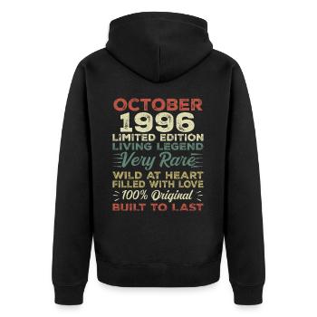 1996 Oktober 1996 Geburtstag Oktober 1996 Original - Unisex Premium Bio Zip Hoodie - Schwarz - Hinten - Nico (187cm)