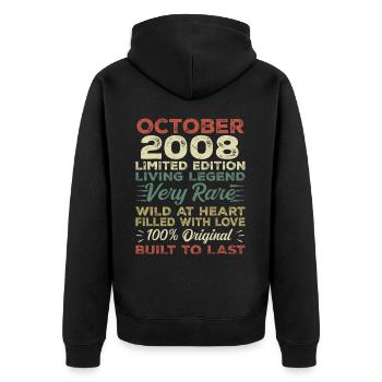 2008 Oktober 2008 Geburtstag Oktober 2008 Original - Unisex Premium Bio Zip Hoodie - Schwarz - Hinten - Nico (187cm)