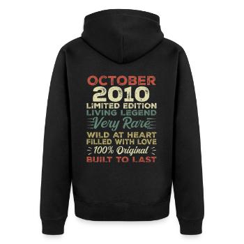 2010 October 2010 Birthday October 2010 Original - Unisex Premium Organic Zip Hoodie - black - Back - Nico (187cm)