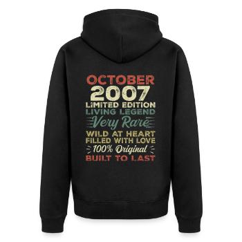 2007 Oktober 2007 Geburtstag Oktober 2007 Original - Unisex Premium Bio Zip Hoodie - Schwarz - Hinten - Nico (187cm)
