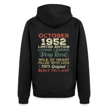 1952 Oktober 1952 Geburtstag Oktober 1952 Original - Unisex Premium Bio Zip Hoodie - Schwarz - Hinten - Nico (187cm)