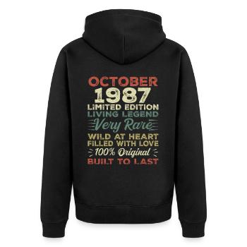 1987 Oktober 1987 Geburtstag Oktober 1987 Original - Unisex Premium Bio Zip Hoodie - Schwarz - Hinten - Nico (187cm)