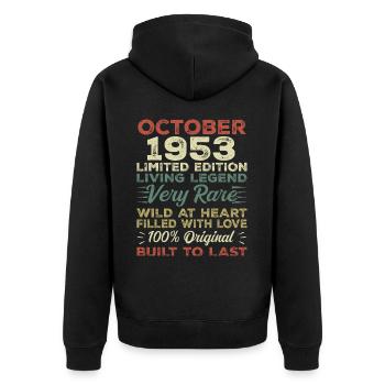 1953 Oktober 1953 Geburtstag Oktober 1953 Original - Unisex Premium Bio Zip Hoodie - Schwarz - Hinten - Nico (187cm)