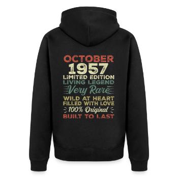 1957 Oktober 1957 Geburtstag Oktober 1957 Original - Unisex Premium Bio Zip Hoodie - Schwarz - Hinten - Nico (187cm)