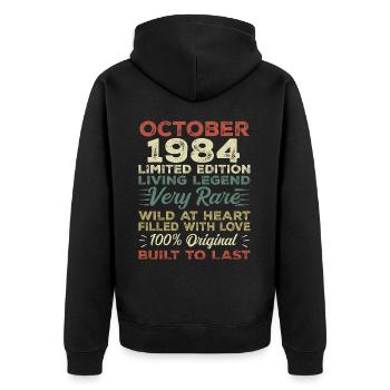1984 Oktober 1984 Geburtstag Oktober 1984 Original - Unisex Premium Bio Zip Hoodie - Schwarz - Hinten - Nico (187cm)