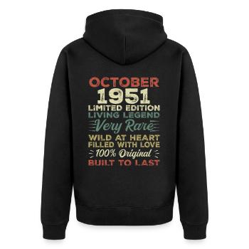 1951 Oktober 1951 Geburtstag Oktober 1951 Original - Unisex Premium Bio Zip Hoodie - Schwarz - Hinten - Nico (187cm)