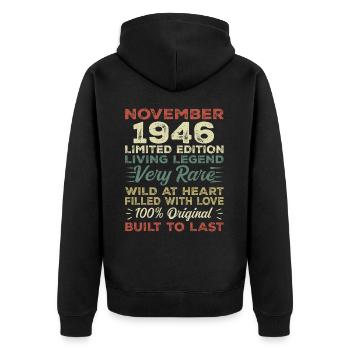 Légende depuis novembre 1946 Né en novembre 1946 - Veste à capuche bio Premium Unisexe - noir - Dos - Nico (187cm)