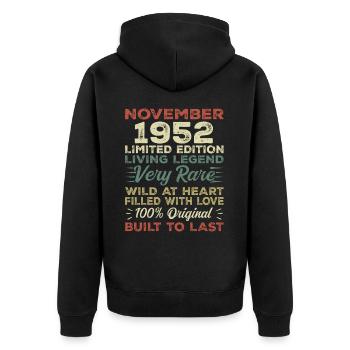 Legende Seit November 1952 Jahrgang November 1952 - Unisex Premium Bio Zip Hoodie - Schwarz - Hinten - Nico (187cm)