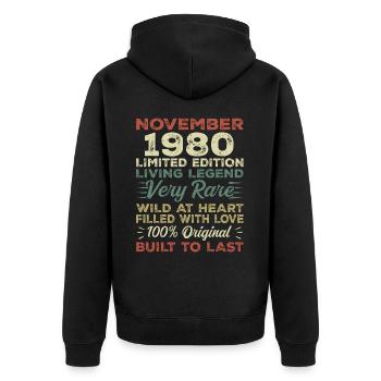 Légende Depuis Novembre 1980 Millésime Novembre 1980 - Veste à capuche bio Premium Unisexe - noir - Dos - Nico (187cm)