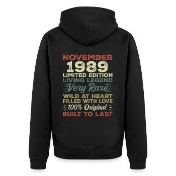 Légende Depuis Novembre 1989 Millésime Novembre 1989 - Veste à capuche bio Premium Unisexe - noir - Dos - Nico (187cm)
