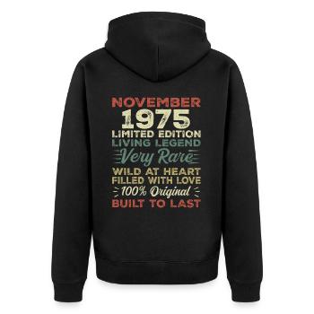 Légende Depuis Novembre 1975 Millésime Novembre 1975 - Veste à capuche bio Premium Unisexe - noir - Dos - Nico (187cm)