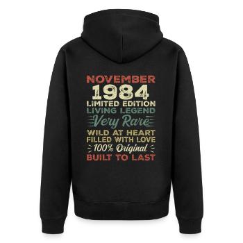 Légende Depuis Novembre 1984 Millésime Novembre 1984 - Veste à capuche bio Premium Unisexe - noir - Dos - Nico (187cm)