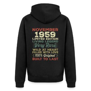 Légende Depuis Novembre 1959 Millésime Novembre 1959 - Veste à capuche bio Premium Unisexe - noir - Dos - Nico (187cm)