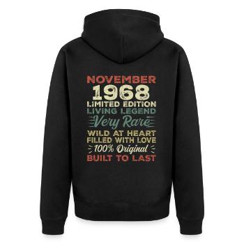 Légende : Depuis novembre 1968 Né en novembre 1968 - Veste à capuche bio Premium Unisexe - noir - Dos - Nico (187cm)