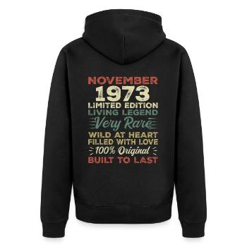 Légende Depuis novembre 1973 Né en novembre 1973 - Veste à capuche bio Premium Unisexe - noir - Dos - Nico (187cm)