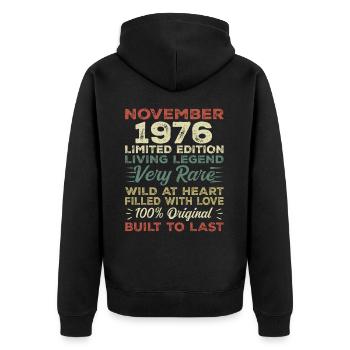 Légende Depuis Novembre 1976 Millésime Novembre 1976 - Veste à capuche bio Premium Unisexe - noir - Dos - Nico (187cm)