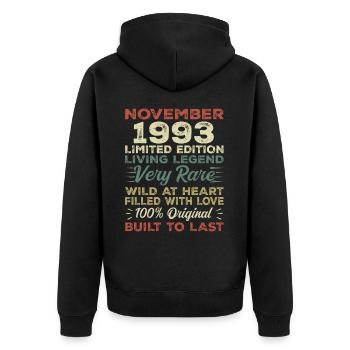Légende Depuis Novembre 1993 Millésime Novembre 1993 - Veste à capuche bio Premium Unisexe - noir - Dos - Nico (187cm)