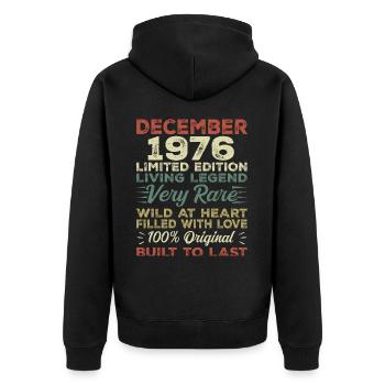 Dezember 1976 - Geburtstag Dezember 1976 Jahr - Unisex Premium Bio Zip Hoodie - Schwarz - Hinten - Nico (187cm)