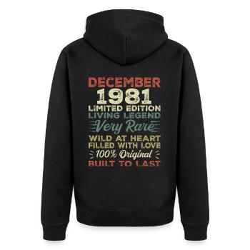 Décembre 1981 - anniversaire Décembre 1981 année - Veste à capuche bio Premium Unisexe - noir - Dos - Nico (187cm)