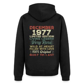 Dezember 1977 - Geburtstag Dezember 1977 Jahr - Unisex Premium Bio Zip Hoodie - Schwarz - Hinten - Nico (187cm)