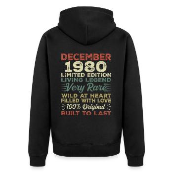 Décembre 1980 - anniversaire Décembre 1980 année - Veste à capuche bio Premium Unisexe - noir - Dos - Nico (187cm)