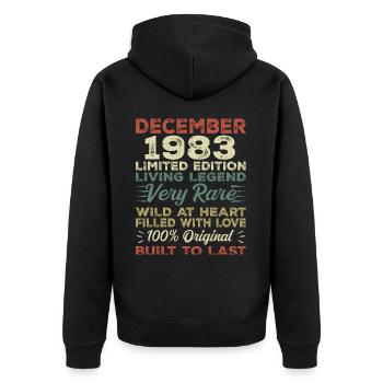 Dezember 1983 - Geburtstag Dezember 1983 Jahr - Unisex Premium Bio Zip Hoodie - Schwarz - Hinten - Nico (187cm)