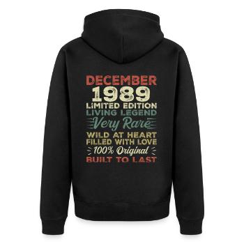 Dezember 1989 - Geburtstag Dezember 1989 Jahr - Unisex Premium Bio Zip Hoodie - Schwarz - Hinten - Nico (187cm)