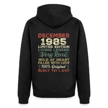 Décembre 1985 - Anniversaire Décembre 1985 année - Veste à capuche bio Premium Unisexe - noir - Dos - Nico (187cm)