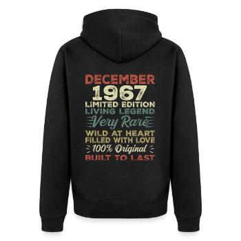 Dezember 1967 - Geburtstag Dezember 1967 Jahr - Unisex Premium Bio Zip Hoodie - Schwarz - Hinten - Nico (187cm)